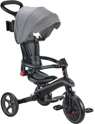 Globber - Tricycle Explorer 4 en 1 - Tricycle Pliable et évolutif en draisienne pour Les Tout-Petits de 10 Mois à 5 Ans - Noir et Gris
