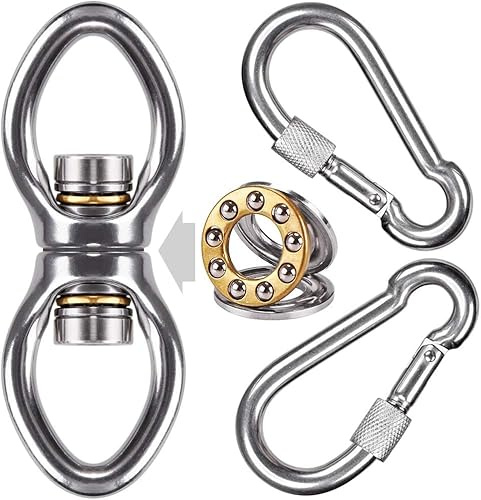 BeneLabel Drehwirbel Hängesessel Schaukel Drehgelenk mit Karabiner | Hängematte Yoga Turnringe Kletterringe Schwenkgrill Seilwirbel,Edelstahl,360 Drehbar,Kugellager,816kg,2er Karabiner