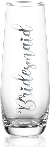 NUPTIO Flûtes à champagne sans pied pour demoiselle d'honneur : fête prénuptiale, flûtes à prosecco, cadeau de mariage, argent transparent en relief