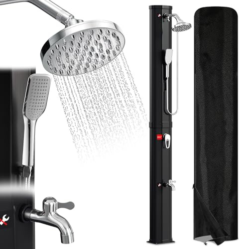Herrselsam Doccia Solare 60 Litri con Cofano Protettivo, Doccia Solare da Giardino, Piscina, Doccia a Pioggia, per Esterni, Piscina, Giardino, Acqua Calda, Colore Nero