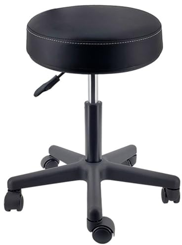 Robuster Rollhocker aus PU-Leder, höhenverstellbar, rund, drehbar, für Krankenhäuser, Schönheitssalons, Schulen, Labore, Forschungsinstitute, Arbeitsstuhl (schwarz)