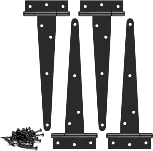 Schuppentürscharniere, 200 mm, robuste T-Scharniere für den Außenbereich, schwarze Gurt-T-Scharniere mit Schrauben, Torscharniere für Holz, Gartentor, Tür, Fenster, Scheune, 4 Stück