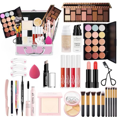 Set di Trucchi, FantasyDay Kit di Bellezza Cosmetici Kit per Occhi, Viso e Labbra - Natale Regalo Xmas Makeup Gift Set con Correttore, Rossetti, Lucidalabbra, Palette Ombretti, Mascara, Trousse, Fard