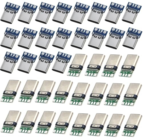 RUNCCI-YUN 40 pezzi Connettore da saldare USB- C Maschio e Femmina,USB- C pannello da saldare connettori per progettazione PCB, fai da te, ricarica ad alta corrente - SMD, SMT