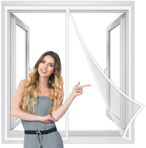 Magnet Insektenschutz Fenster 50x150 cm, Insektenschutz Fenster mit Klettband, Hände frei, für KellerFenster Wohnzimmer TerrassenFenster, Fliegenschutz ohne Bohren Weiß, Verstärkte