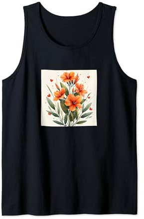 Oleander Flowers And Hearts Boho Style Graphic Tank Top
