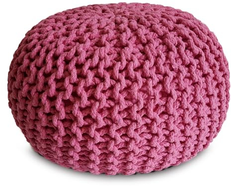 Amago home Strickhocker Pouf Ø45 o. 55cm Bodenkissen Sitzpouf XXL Baumwolle nachhaltig Größe ø 55 cm, Farbe pink