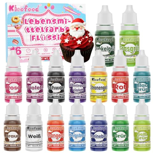 Lebensmittelfarbe - 16 Farben x 10ml Lebensmittelfarben Flüssig, Hoch Konzentriert Food Colouring, Farbstoff for Tortenring Tortendeko Macarons Backen Zuckerguss Fondant