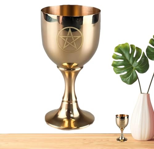 Copa de cáliz Vintage, Copa de Vino de latón, cáliz Decorativo de Pentagrama de Triple Luna, decoración de Mesa de Copa de Vino de Metal Retro, Copa de Copa de artesanía de Brujas,