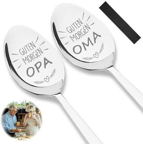 Geschenk für Oma und Opa 2 Stück Kaffeelöffel mit Gravur | für Beste Oma und Opa zum Geburtstag Vatertagsgeschenk Personalisiert für Großeltern