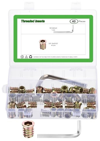sourcing map 40Pcs 3/8-16x25/32 Threaded Inserts Nuts, Zinc Alloy Hex Socket Drive Screw-in Nut Threaded Inserts with 1Pcs Hex Wrench, Wood Inserts Bolt Assortment Kit for Wood Furniture