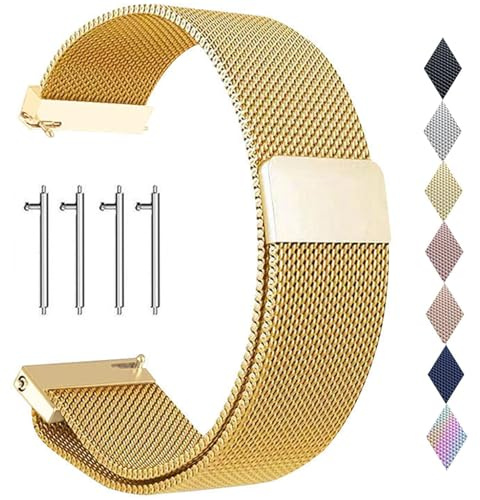 PDSQL Edelstahl Mesh Uhrenarmband, Metall Ersatz Armband Edelstahlarmband mit Magnetverschluss Smartwatch Schnellverschluss Watch Uhren Ersatzband Für Damen Herren (Gold, 20mm)