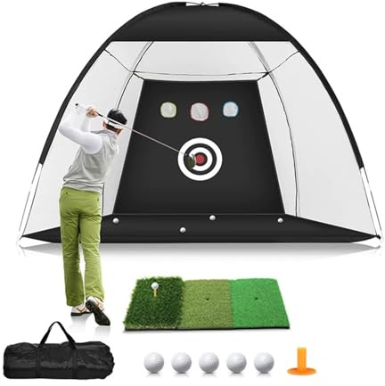 Rete pratica da golf, 300 x 200 cm, con tappetino in tri-tappeto erboso, reti di aiuto per l'allenamento del golf, con bersaglio in nylon per ridurre il rumore (L)