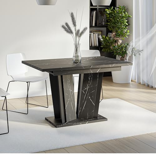PROROOM FURNITURE DORA2 Ausziehbarer Esstisch 120-160x80 cm Moderner Rechteckiger Küchentisch Glamour Stil Schwarze Marmoroptik