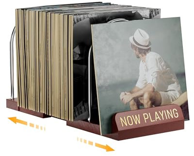 BS-VOG Vinyl Record Storage Stand, Expandable Record Holder for 30-70 LPs, Now Playing Display Rack for Albums, Wood & Metal Sturdy Vinyl Stand for Home Decor & Music Lovers