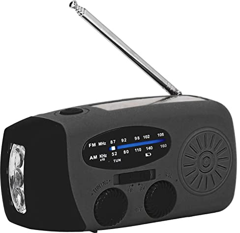 Notfallradio mit 2000mAh Powerbank, Kurbel, Solar, AM/FM LED Taschenlampe, Tragbares NOAA Wetterradio für Zuhause Outdoor (Schwarz)