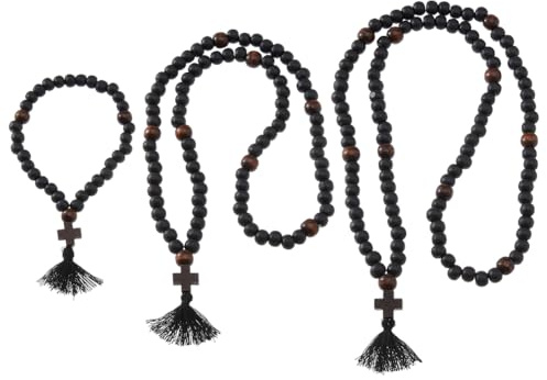 DICOSMETIC 3 Stück Christlich Orthodoxes Gebetsseil Holz Chotki 30/80/100 Knoten Anglikanische Gebetsperlen Kreuz Segensgebetperlen Mit Quaste Religiöses Geschenk Für Männer Und Frauen Schwarz