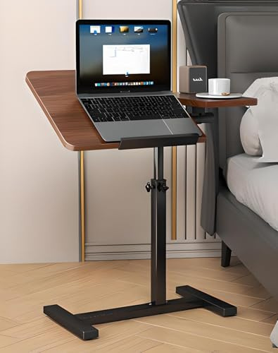 YYW Table de lit réglable avec roulettes et plateau à roulettes pour ordinateur portable et hôpital réglable en hauteur (noyer)
