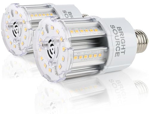 Bright Source LED Corn Light Bulb, E27, 12W, 1560lm, 360° Beam Angle, 3000K Warm White, Replaces Metal Halide/Son/HID/HPS for Large Spaces/Street/Parking/Garage/Warehouse & Factory, 2 Pack