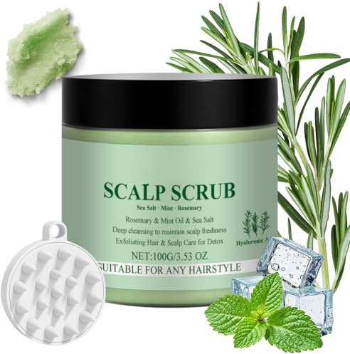 SONGQEE Scalp Scrub,Rosemary Oil Mint Scalp Exfoliator,Promote Hair Growth for Dandruff Prone Oily Hair & Dry,Deep Cleansing Nourishing Oil Controlling Scalp Serum,Includes Silicone Scalp Massager