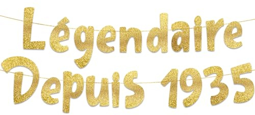 Bannière dorée à paillettes « Légendaire Depuis 1935 » – Bannière de fête d'anniversaire 91 ans – Décorations et fournitures de fête d'anniversaire
