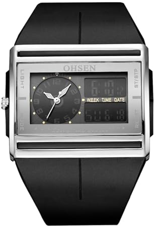 JewelryWe Reloj Multifuncional Táctico Militar: Reloj de Pulsera Analógico Digital para Hombre Doble Movimiento Fecha Día Cronógrafo LED Luminoso Correa de Silicona Impermeable - para Regalo