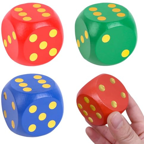 WeddHuis Set di 3 Grandi Dadi in Legno 5cm - Dadi Colorati per Bambini, Giochi di Famiglia e Giocattoli Educativi