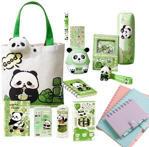 Skolmaterial för flickor, panda pennfodral med magnetiskt bokmärke och brosch | bärbar canvasväska för studenter pojkar flickor skola ryggsäck organisation