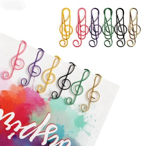 Aiyraa Lot de 100 trombones en forme de note de musique – Pinces colorées en métal pour livres, feuilles A4, pinces photo, piano/enseignants de musique, fournitures scolaires à domicile, bureau