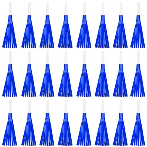 Denylo pro 24 Pcs Glitter Noise Makers Blue Noise Makers Metallic Fringed Party Blowers Adults Party Horns for Sporting Events Christmas New Year Festival Favor Supplies