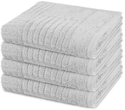 Ross 4er Set Handtücher Carre – 50x100 cm, Walkfrottee aus 100% Baumwolle, 520 g/m², Hoch-Tief-Struktur, weich & saugstark – Flauschige Frottierhandtücher für stilvolle Badakzente - Kiesel