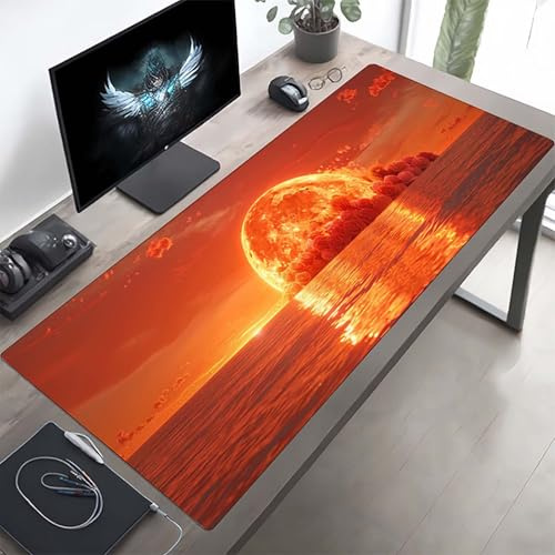 Gaming Mauspad 120 x 60cm Gaming Mousepad XXL Mond Gelb Mauspad Schreibtischauflage, Genähte Kanten Mausmat, rutschfeste Gummibasis, Schreibtisch Schutz für Home Büro, Geschenke PjY7168 G-6