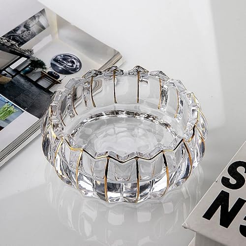 Puremagics Handbemalte goldene einzigartige runde Lotusblüten-Form, dekorative Glasschale für Zuhause, Büro, dekorative Kristallschale für den Tisch, 13 cm