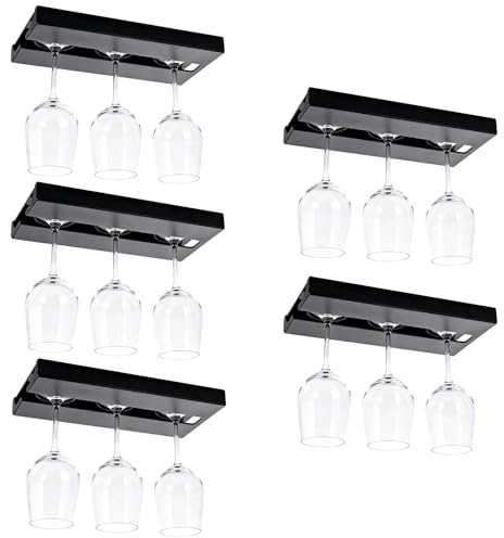 YOUNTHYE 5PCS Wine Glass Rack, Self Adhesive Wine Glass Holders Plastic Wine Glass Holder Under Cabinet, No Drilling Stemware Racks for Bar, Kitchen, Restaurant