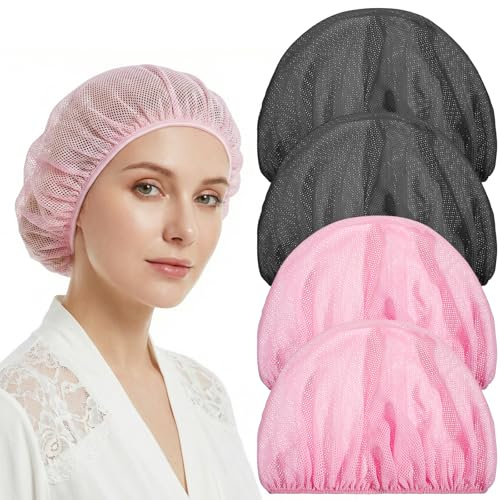 Tyqour 4 PCS Mesh Hair Nets for Sleeping, Sleep Bonnets for Women Sleeping Caps Hair Bonnets for Women Sleeping, Sleep Caps for Women, Colorful Elastic Hair Drying Bonnet(Pink & Black)