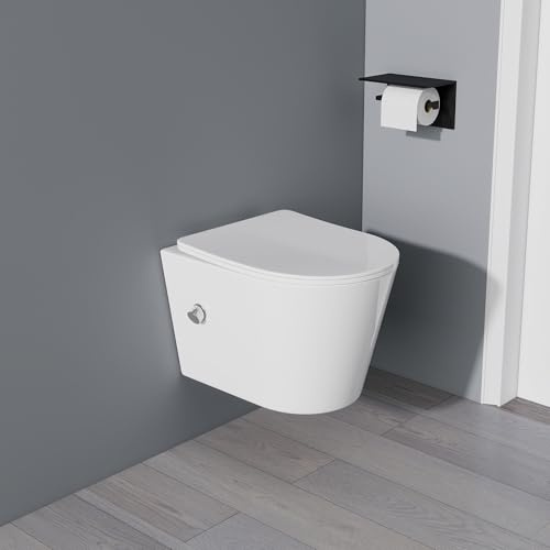 Yishang WC de douche Taharet avec buse intégrée, rinçage Tornado, WC mural sans bord avec fonction bidet, WC suspendu avec nano-revêtement, abattant WC avec abaissement automatique, isolation phonique