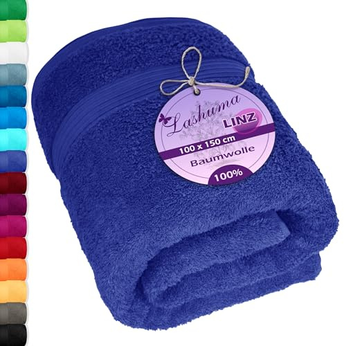 Lashuma Badetuch Herren groß Blau - Königsblau, Linz Reisen Strandtuch XXL 100x150 cm
