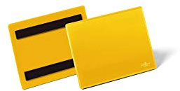 Durable Magnetische Kennzeichnungstasche (für Etiketten und Dokumente in A6 quer), Packung à 50 Stück, Gelb, 175604 | Ideal für Lagerregale, Polypropylen, scannertauglich, Innenformat 105 x 48 mm, robuste Etikettenhülle