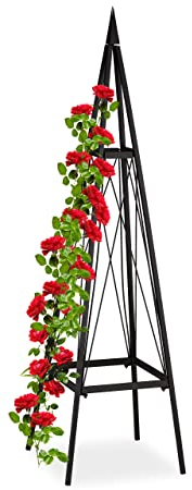 Relaxdays Rankhilfe, eckig, freistehend, Rosen, Tomaten, Wein, Garten, wetterfest, Eisen Rankobelisk, H: 132 cm, schwarz