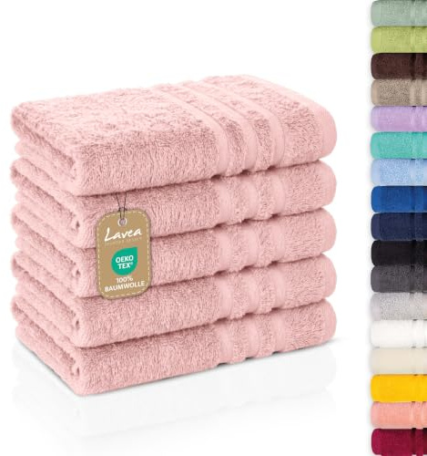 Lavea® 5-pack gästhanddukar 30x50 cm 100% bomull – Mjuka och absorberande – För hem, hotell, spa och gäster – Perfekta som handduk/gästhandduk – Pastellrosa