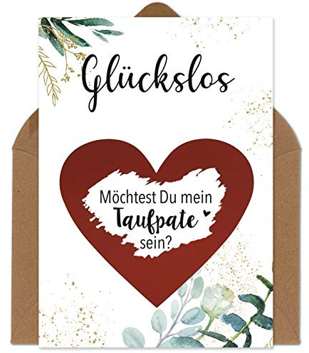 OWLBOOK Rubbelkarte Taufpate Fragen - Willst du mein Taufpate sein - Karte mit Rubbelherz Rot Geschenke Geschenkideen für den Taufpaten Pate zur Taufe