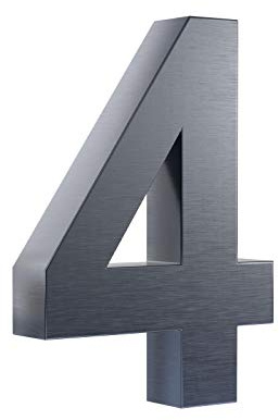 3D Hausnummer 4 Edelstahl anthrazit RAL7016 Arial Hausnummernschild Gebäudenummer Türnummer für die Montage im Außenbereich Rostfrei Witterungsbeständig Pflegeleicht Schriftart Arial