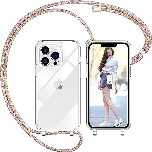 Nupcknn Liquid Silikon Handykette Hülle für iPhone 13 Pro Hülle Necklace(abnehmbar) Hülle mit Kordel zum Umhängen Handy Schutzhülle mit Band(Regenbogen, 6.1)