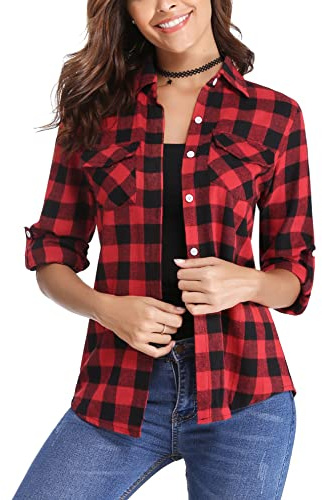 Totatuit Chemise à Carreaux Manches Longues Haut Décontracté Boutonné Style | Boutons, Tenue Décontractée, Tenue Quotidienne, Facile à Associer