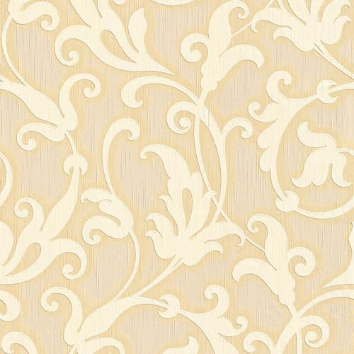 Textiloptik tapet Profhome 954902-GU textiltapet strukturerad i barockstil matt gul guld 5,33 m2