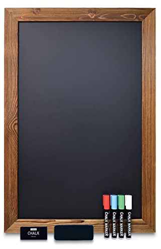 Better Office Products Magnetic Chalkboard, 20x30 Rustic Wood Frame Chalkboard Sign, Wall Mount Vertical/Horizontal, Includes Chalk Markers, Eraser, Chalk Board Easel Sign for Home Business Decor