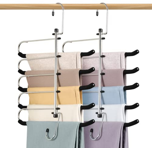 2 Pack Kleiderbügel Platzsparende Hosenbügel - Upgrade Anti-Rutsch-Hosenbügel mit Schaumstoff gepolstert Swing Arm Kleiderbügel mehrere Lagen Closet Organizer und Lagerung für Hosen, Schal, Krawatte