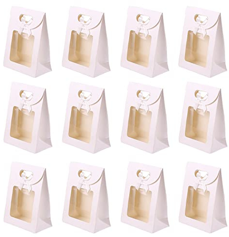 Fayemint 12 Stück Kraftpapier Verpackungsbeutel, Geschenktüte mit Fenster, Weiß Kraftpapiertüten, für Verpacken von Bankettgeschenken, Keksen und Süßigkeiten (Weiß)
