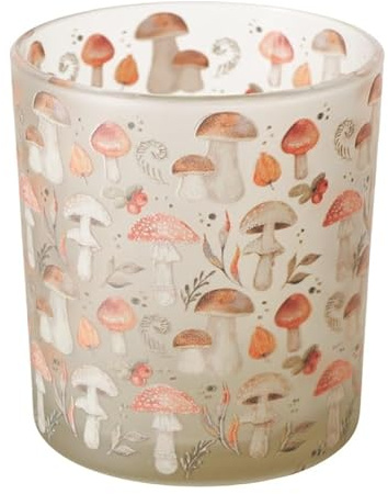 Windlicht 9x7cm Pilze Weiss matt Teelichthalter Windlichter Fliegenpilze Kerzenhalter Glas Kürbisse Blumen Blüten Liebe Geschenk Gras b543 Herbstdeko