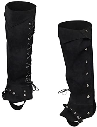 F Fityle Mittelalterliche Gamaschen, Piraten-Stiefelüberzüge, Wildleder, bequem, Steampunk-Piraten-Stiefelüberzüge, Schuhüberzug, Stiefelüberzüge für Cosplay, Schwarz